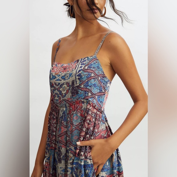 Nikita Mhaisalkar Bohemian Blue and Red Patchwork Tiered Maxi Dress// Size 0 - Picture 3 of 7